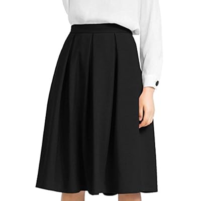 iYYVV Women High Waisted Pencil Flared Pleated Midi Below Knee Skirt with Pocket