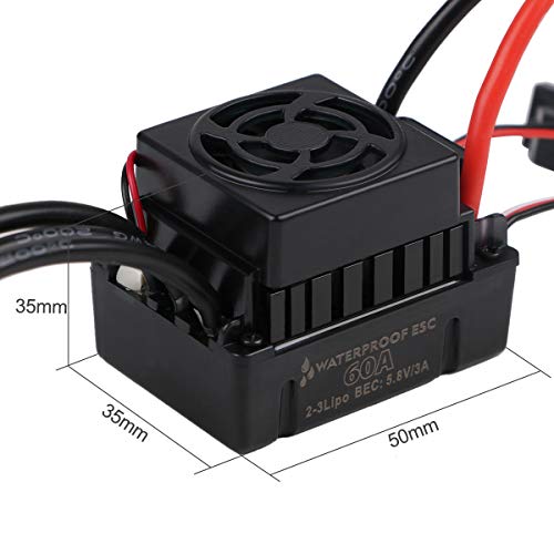 Innovateking 3650 2300KV Sensorless Brushless Motor 3.175mm and 60A Waterproof Brushless ESC Motor Electrical Speed Controller Combo for 1/10 RC Car - Thumbnail 5