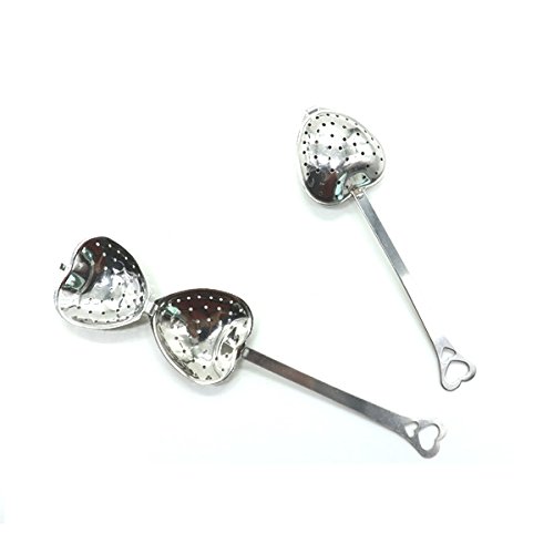 Buorsa Tea Filter Long Grip Stainless Steel Mesh Heart Shaped Tea Strainer Spoon, Set of 10 Tea Infuser Spoon, 10 Pcs