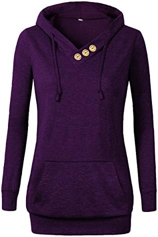 ZHANUS Women's Long Sleeve Button V-Neck Pockets Sweatshirts Pullover Hoodies Purple Medium
