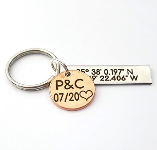 Penny Keychain - Bar Keychain - Anniversary Gift - Coordinates Keychain - Gift for Boyfriend - Our First Anniversary