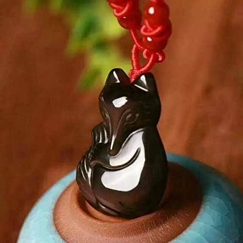 Natural Amulet Pendant Necklace Healing Crystals Ice Color Obsidian Fox Pendant to Promote Marriage Edge Necklace