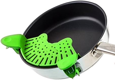 Clip-on Silicone Collapsible Colander,Food Strainer for Cooking Draining,BPA Free FDA Approved,Dishwasher Safe,with Straining Pasta, Vegetables, Grease Washer Spaghetti Container Universal (green)