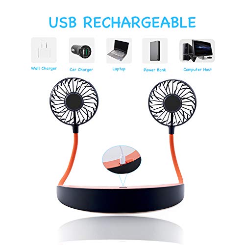 Portable Neck Fan, Hands-Free 5200mAH USB Rechargeable Wearable Hanging Neck Fan with 4 Adjustable Speeds, 360 Degree Free Rotation Perfect for Home Office Travel Indoor Outdoor, Orange