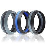 ThunderFit Silicone Wedding Band / Engagement Ring - 3 Rings Pack - 8.7mm Wide (2mm Thick) - Middle Line (5.5)