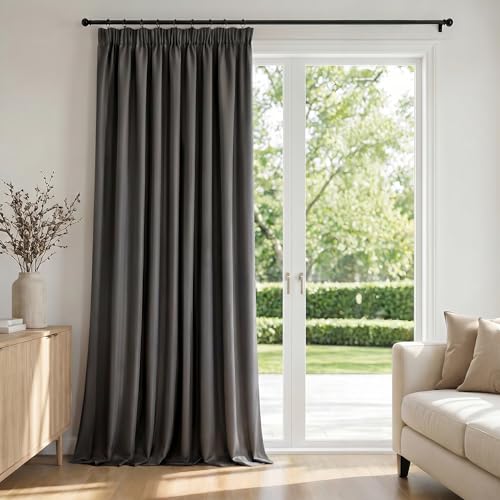 Deconovo Living Room and Bedroom Curtain Opaque 140 x 160 cm, 1 Panel, Thermal Insulating Curtain Cold and Heat with Fringe Tape, Oeko-Tex, Anthracite Grey