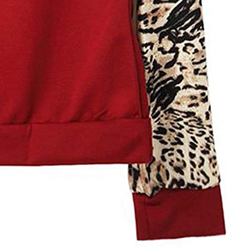 image for XOWRTE Women's Leopard Sleeve Patchwork Hooded Loose Sweatshirt Winter