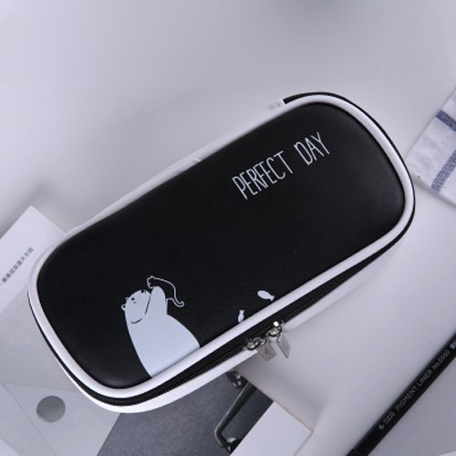 Cute Pencil Case Large Capacity Stationery Makeup Cosmetic School Bag Purse School Supplies Stationery (Black-B)