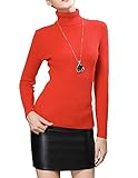Easier Women's Cashmere/Lyocell Stretchy Turtleneck Long Sleeve Knit Pullover Sweater,Bright Orange