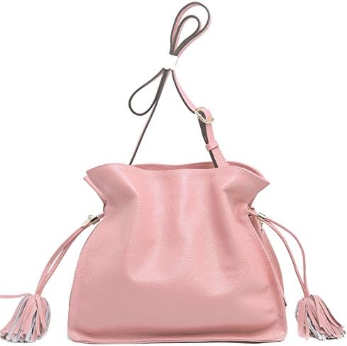 Hotwt Women’s Genuine Leather Soft Candy Color Shoulder Bag Cross Body Handbag Bucket Satchel Purse (Pink)
