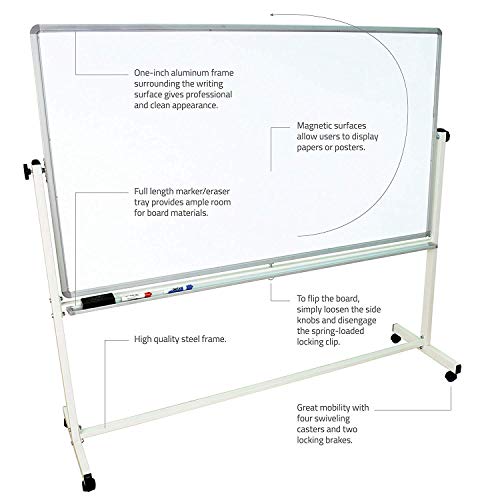 Offex Mobile Magnetic Large Whiteboard on Wheels, Free Standing Double-Sided Dry Erase White Board for Teachers, Students, Children, Classroom, Office - 72"W x 40"H