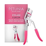 Pink Silicone Eyelash Curler with Refill Pad | Individual Travel Eyelashes and Cosmetic Accessory | Ergonomic, Non-Slip Grip | Create Permanent Curls and Intense Lashes