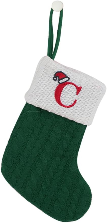 Stockings & Holders - CRSMHLPK 7 inch Mini Initial Christmas Stocking Monogram Embroidered Christmas Stocking red,White,Green Knit Mini Stocking Christmas Decorations C-Green-C06