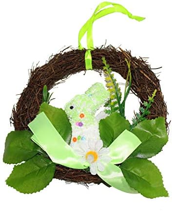 Jades : Easter Special Bunny Flower Floral Garland Wreath Door/Wall Hanging Decor (Light Green)