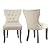 LSSBOUGHT Set of 2 Fabric Dining Chairs Leisure Padded Chairs with Brown Solid Wooden Legs,Nailed Trim (Beige)