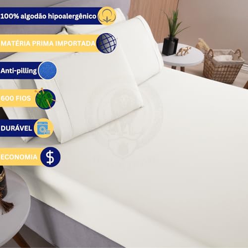Lençol com Elástico Algodão Egípcio 300 Fios- Solteiro/Casal/Queen/King - Avulso ou Kit - Hipoalergênico não faz bolinhas (Palha, Queen Avulso)