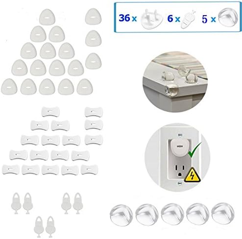 Safety Outlet Plug Cover,Bagvhandbagro Electric Outlet Plugs Covers Baby Proofing(36 Plugs and 6 Keys) with 5 Clear Corner Guard,Electrical Protector Safety Caps For Toddlers