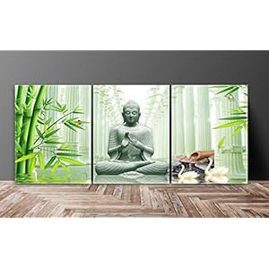 SAF Religious Set of 3 Buddha UV Coated 6MM MDF Home Decorative Gift Item Painting 12 inch X 27 inch SANFC12130…
