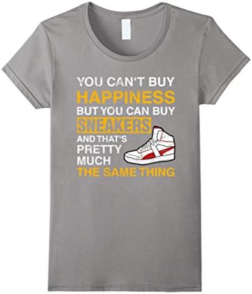 Womens Sneaker Shirt: "Happiness &amp; Sneakers" Gift for Sneaker Fan Small Slate