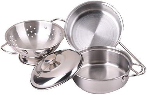 Uptown Toys Stainless Steel Pretend Play 4 Piece Pots and Pans Set