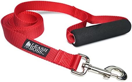 Leashboss City Handler - Handle Leash for Large Dogs - 1 Inch Wide Nylon Dog Leash with Grip (4 Foot, Red)