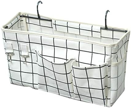 Loghot Bedside Caddy/Bedside Storage Bag Hanging Organizer for Bunk and Hospital Beds,Dorm Rooms Bed Rails,Can be Placed Glasses,Books,Mobile Phones,Keys (White Lattice)