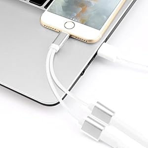 Lightning Adapter Headphone for iPhone7/7Plus/ X/10/8/8Plus,Dual Lightning Port Adaptor Splitter Earphone Jack Audio Charger Cable for Phone Call and Music Control,Support iOS 10.3 or 11.2(Silver) by Leantuq