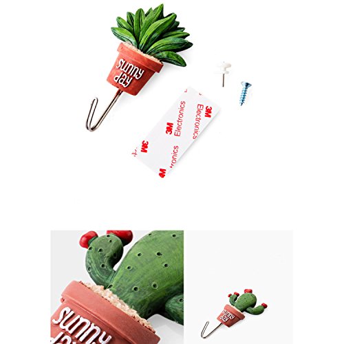 Zubita Stainless Steel Hooks, Cute Simulation Cactus Plants Hooks Powerful Adhesive Wall Accessories Multifunction J Hook Holder for Bathroom, Kitchen and Bedroom (Long Leaf Cactus)