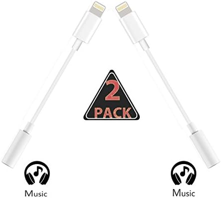 Lightning Adapter[2-Pack],Lightning Connector to 3.5mm Headphone Earphone Extender Jack Adapter Convenient and Suitable for iPhone7/7 Plus- White