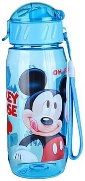 Kids Drinking Bottle Minnie Mickey Mouse Pooh Snow White folding straw school children drinking cup sipper bottle 400ml leakproof portable bottle soft mouth (Blue)