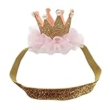 GOTD Baby Girl Elastic Headbands with Hair Bows (Flower Crown Gold )