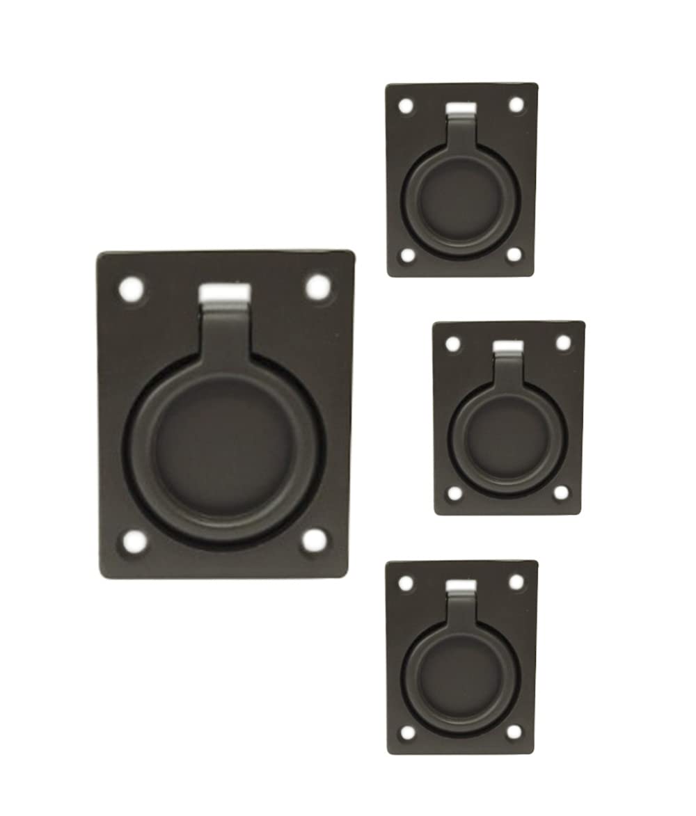 QCAA Solid Brass Flush Ring Pull, 2-1/2" x 1-7/8", ORB (Oil Rubbed Bronze, US10B), 4 Pack, Made in Taiwan