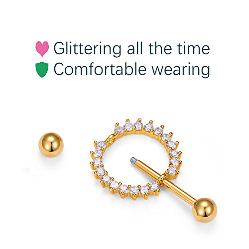 vcmart Pair of Nipple Rings Circle of Life Nipplerings White Gems Shields Body Piercing Jewelry 15G Gold