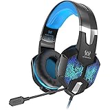 VersionTECH. Gaming Headset for Xbox One/PS4 Controller, PC, Wired Surround Sound Gaming Headphones with Noise Cancelling Mic, RGB LED Backlit for Nintendo Switch/3DS, Mac, Destop Computer Games -Blue