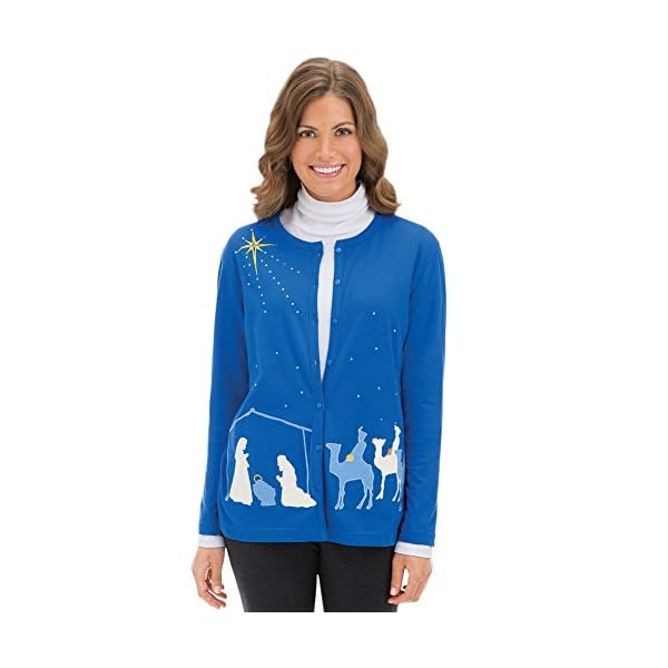 Collections Etc Embellished Nativity Scene Cardigan