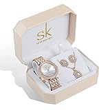 Women Quartz Wrist Watches with Rose Gold Earring and Necklace 3 Sets for Christmas Gifts (0011 Set)