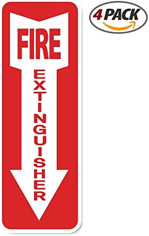 (4 Pack) The JD Fire Extinguisher Sign Self Adhesive 4" X 12" 4 Mil Vinyl Decal Indoor & Outdoor Use UV Protected & Waterproof Safety Sticker
