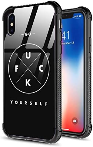 iPhone Xs Case/iPhone X Case,9H Tempered Glass Back Cover+Soft Silicone TPU Shock Absorption Bumper Protective Case Compatible for iPhone X/XS Go Fuck Yourself