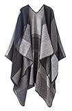 Urban CoCo Women's Color Block Open front Blanket Poncho (black),One Size