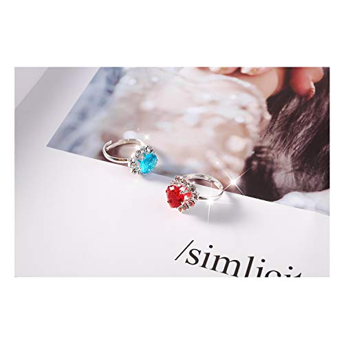 image for Hifot 12 pcs Girls Crystal Adjustable Rings, Princess Jewelry Finger R