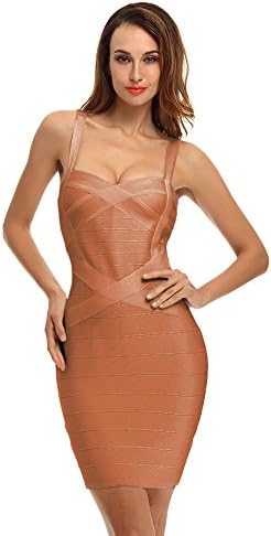 UONBOX Women's Rayon Cute Sleeveless Bodycon Bandage Strap Dress (S, Brown)