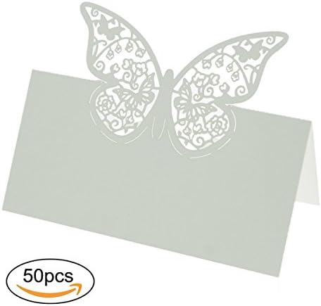 GREATLOVE 3D Butterfly Hollow Seat Card, Invitation Card, Table Card, Desk Card, For Wedding Decorations ，50pcs/White