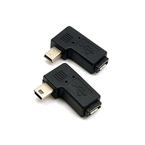 CY 2pcs 90 Degree Left & Right Angled Mini USB 5pin Male to Micro USB Female Data Sync Power Adapter