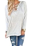 OURS Women's Autumn Fall Stylish Long Sleeve Loose Hoodie Pullover V Neck