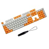 PBT Backlit Keycaps 104 Keys Cherry Mx Blue Switches Key Caps with Keycaps Puller for DIY Mechanical Keyboard (Orange White)
