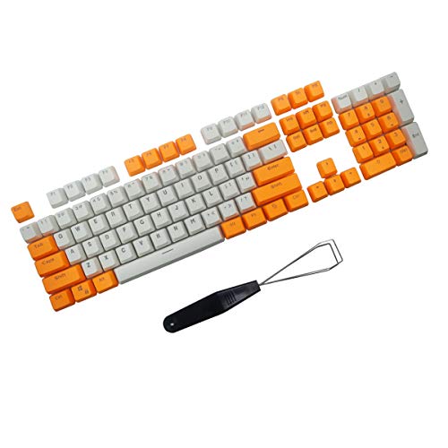 PBT Backlit Keycaps 104 Keys Cherry Mx Blue Switches Key Caps with Keycaps Puller for DIY Mechanical Keyboard (Orange White)
