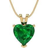 Clara Pucci 14K Yellow Gold Plated Solitaire 16" Box-Chain Necklace - Sterling Silver 2ct Heart Cut Emerald Pendant