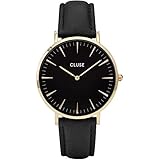CLUSE CL18401 La Bohme Gold Black Analog Display Quartz Watch, Black Leather Band, Round 38mm Case