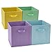 EZOWare Set of 4 Foldable Fabric Basket Bin, 13 x 15 x 13 inch Collapsible Organizer Storage Cube with Handles for Home, Bedroom, Baby Nursery, Office, Kids Playroom- Assorted Color