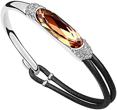 Jisela Women Fashion Jewelry Swarovski Crystal Elements and Leather Bracelet